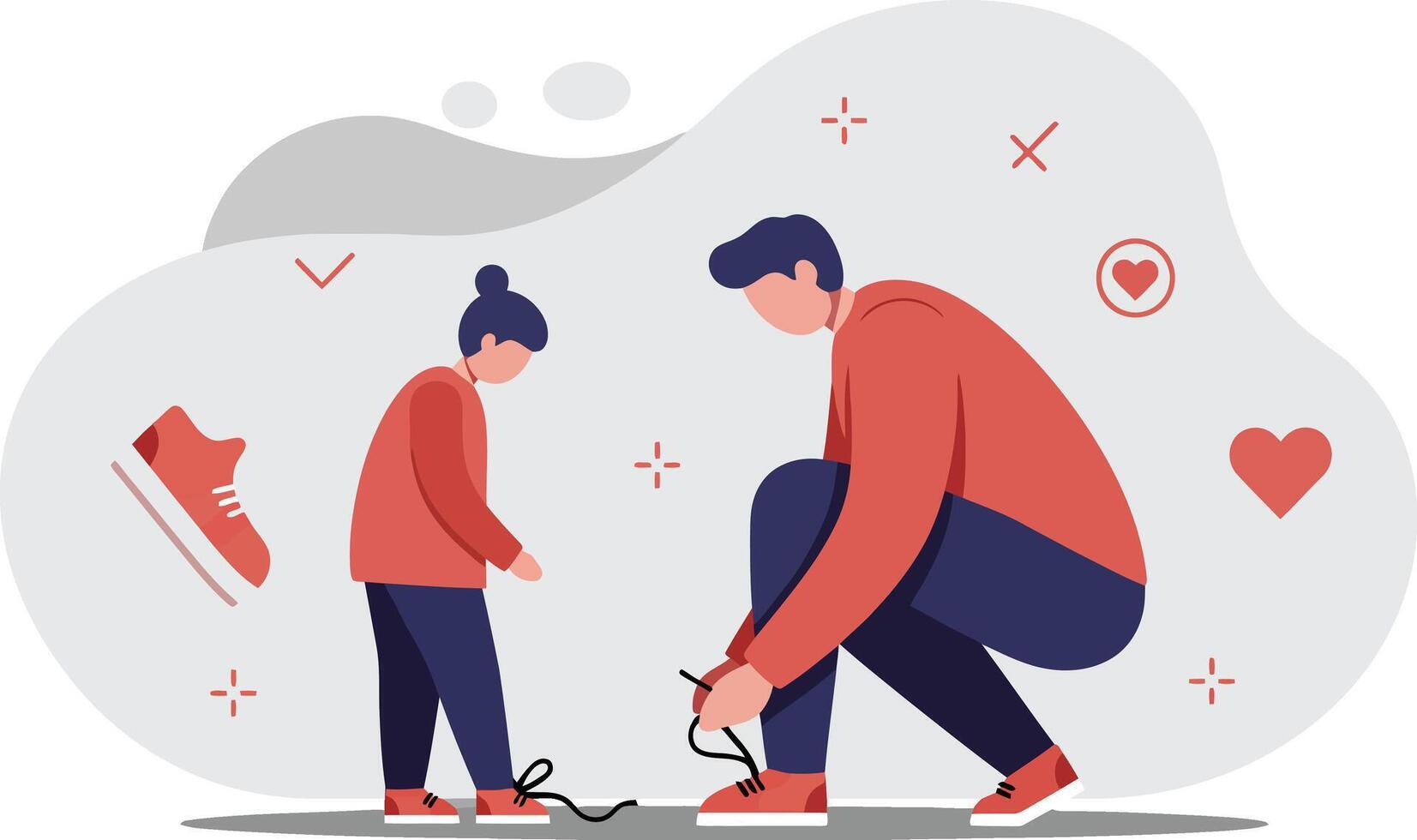 Father Helping Child Tie Shoes Caring Parenting Moment Illustration in Minimalist Style vector