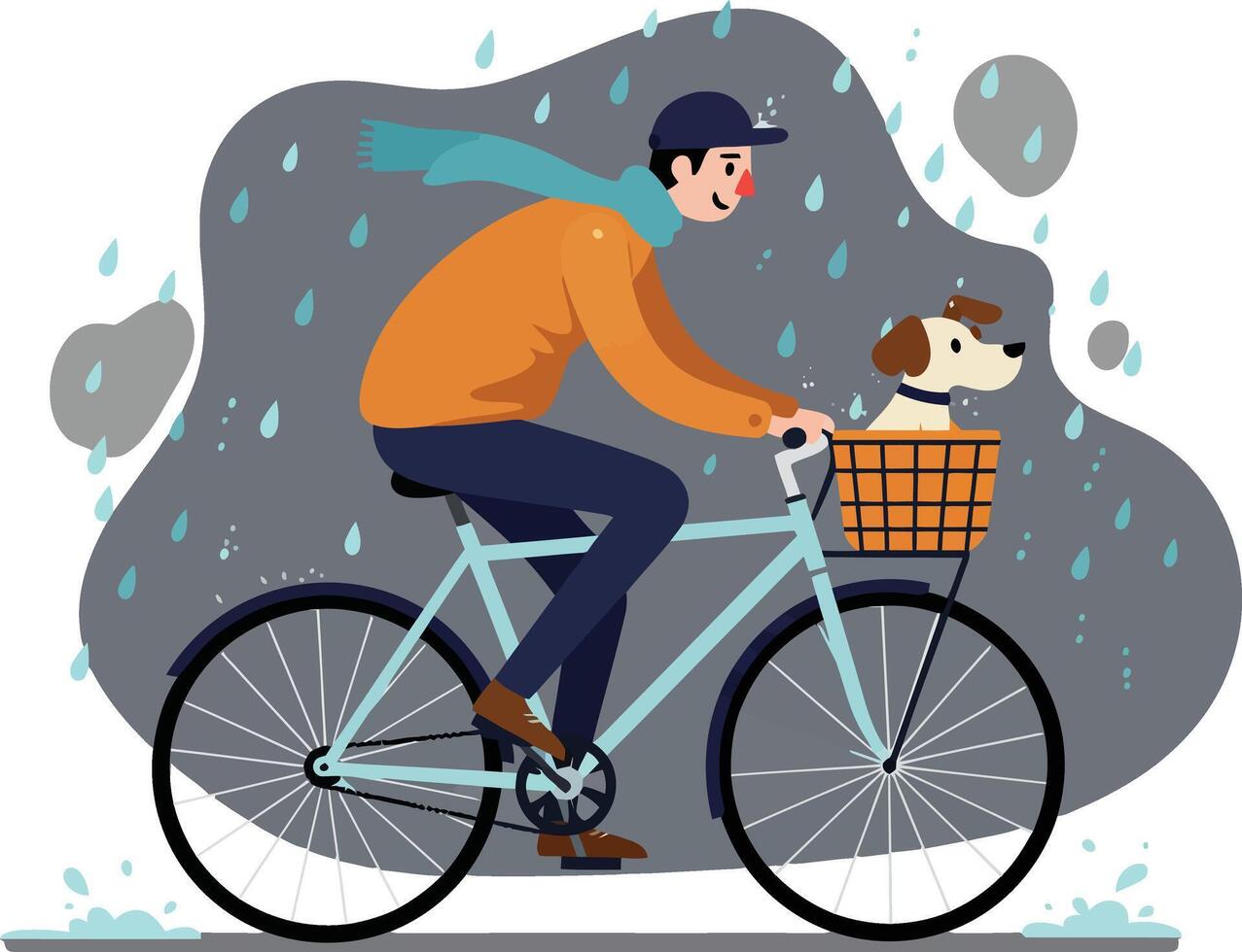 Man riding bicycle with dog in basket urban transport activity outdoor lifestyle illustration vector