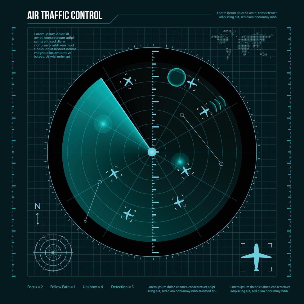 Air traffic control radar graphic vector