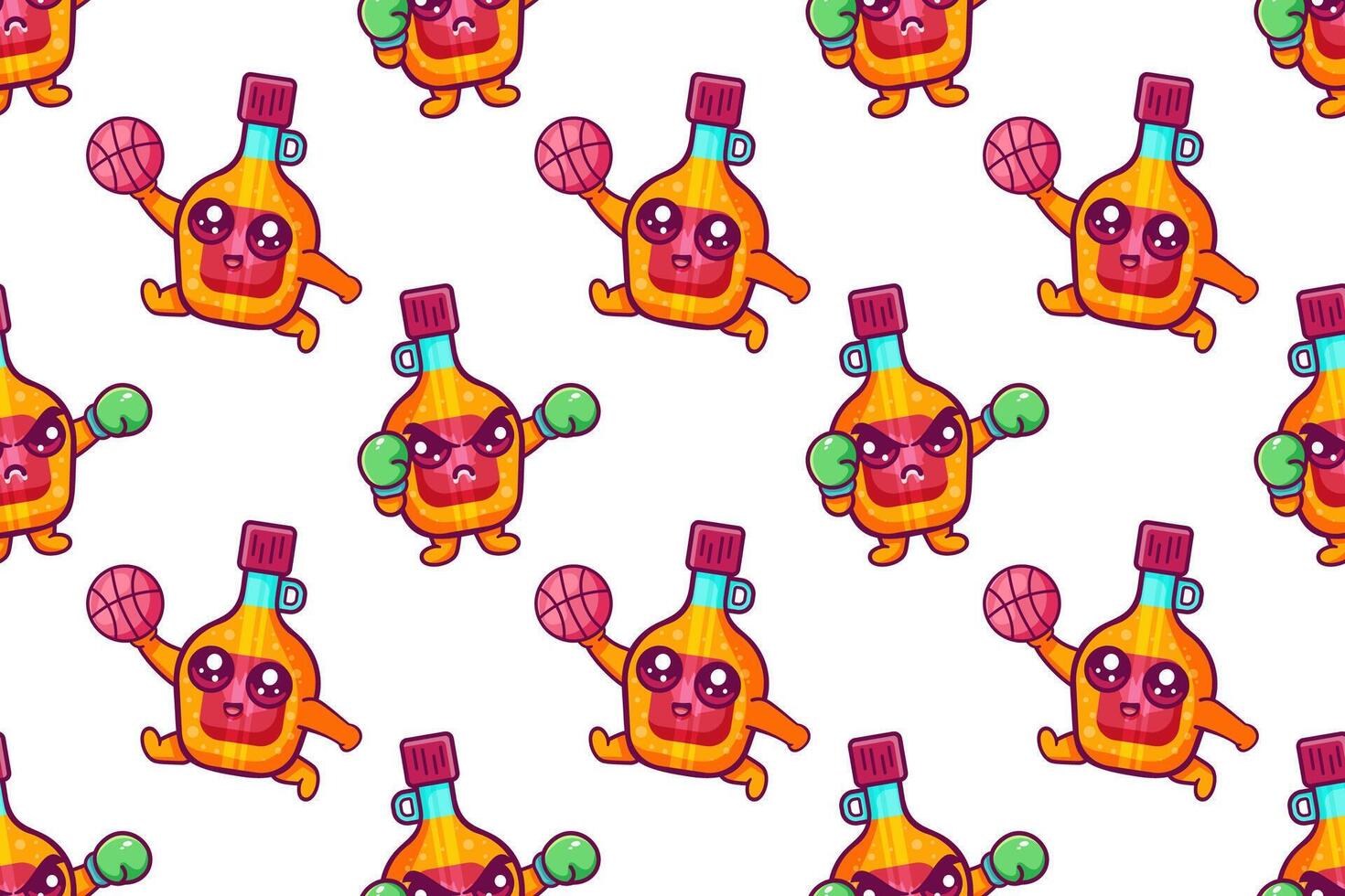 animated bottles playing basketball pattern vector