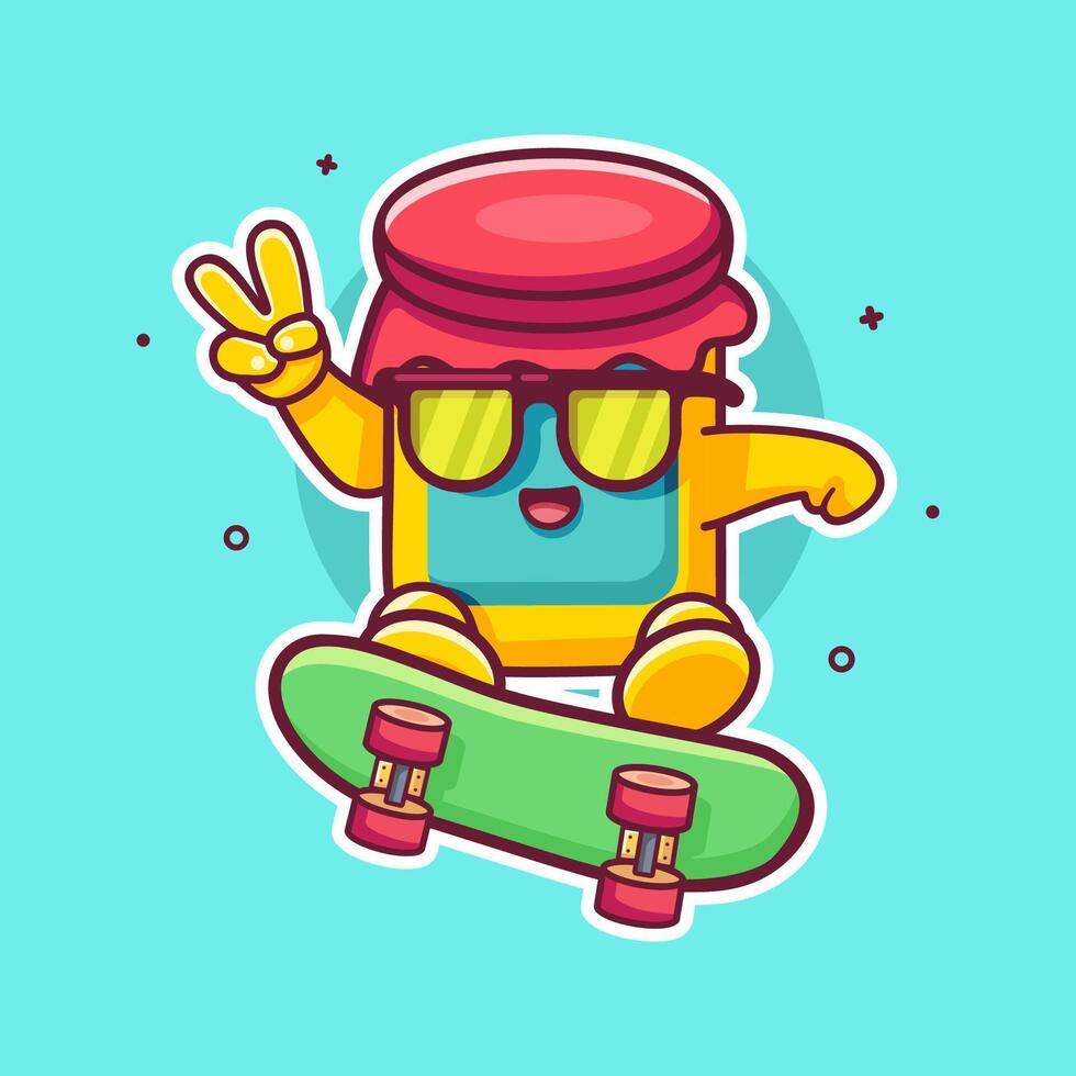 Cartoon jar on skateboard with sunglasses vector