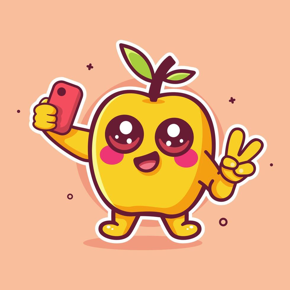 Cartoon apple character taking selfie vector