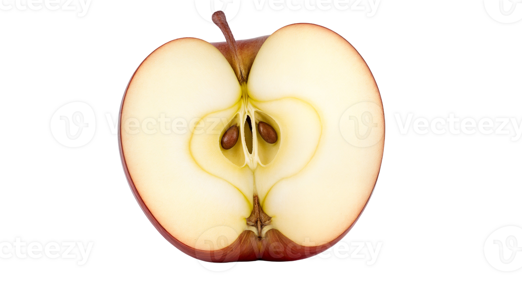 Isolated Red Apple Half Showing Seeds With Pulp In Transparent Background png