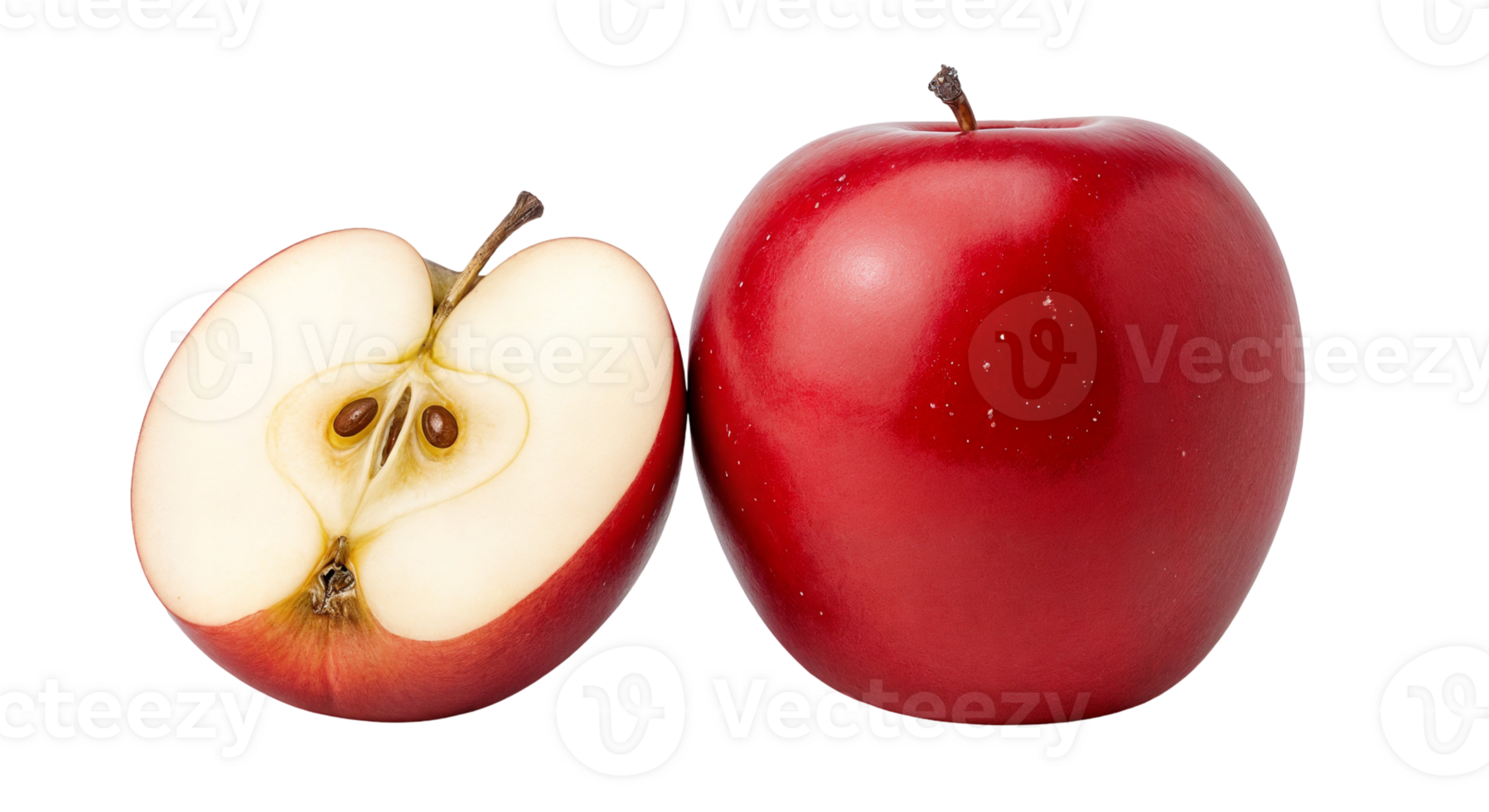 Isolated Red Apple and Sliced Apple With Visible Seeds on Transparent Background png