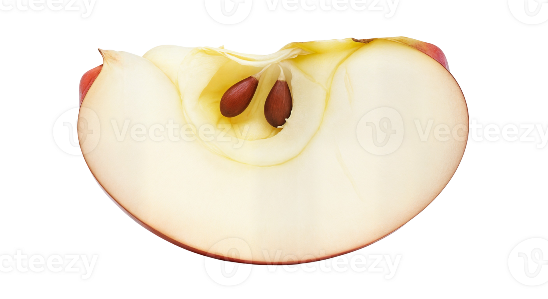 Close up slice of red apple on transparent background png