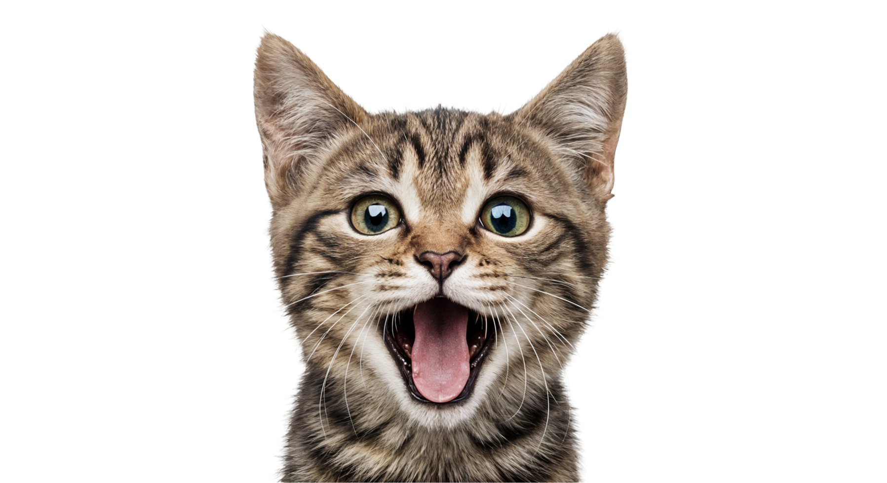 Playful Tabby Kitten with Open Mouth on Transparent Background png