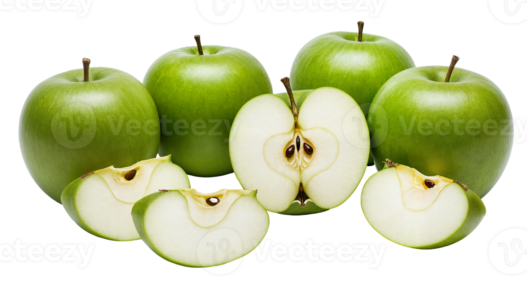 Green Granny Smith Apples Arrangement on Transparent Background for a Fresh Look png