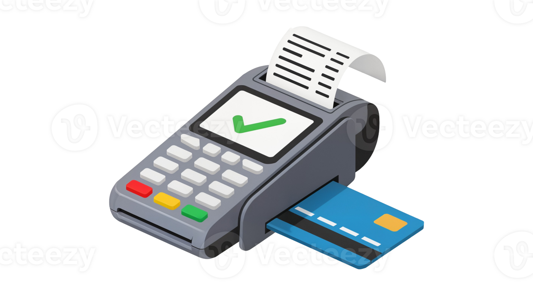 Isometric Pixel Art Shows Pos Terminal with Credit Card and Receipt png