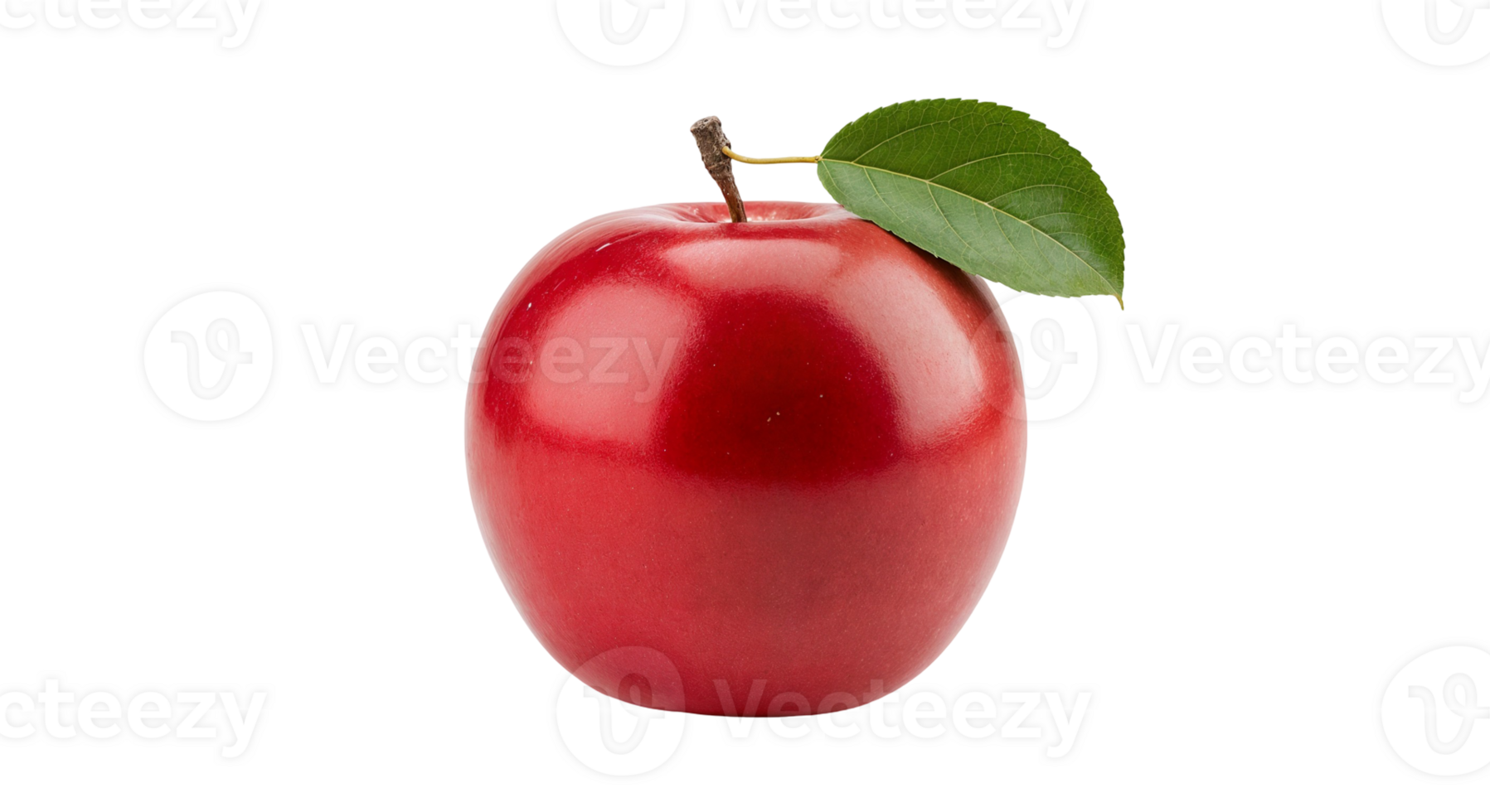 A Ripe Red Apple with Green Leaf on Transparent Background png