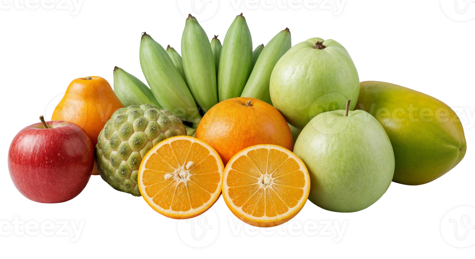 Exotic Fruits Display with Apples Bananas Oranges in Transparency png
