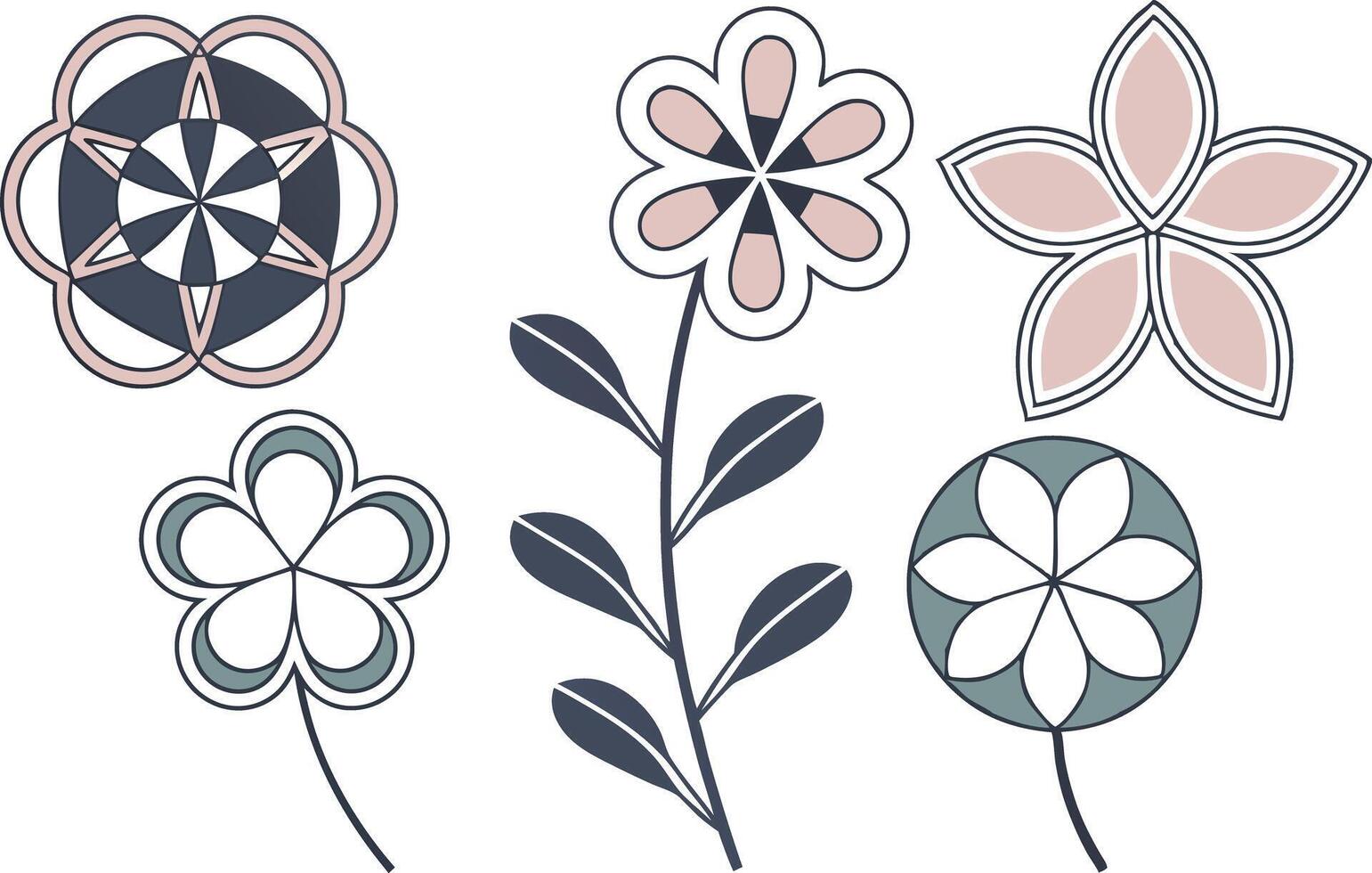 Decorative Scandinavian Floral Art with Geometric Shapes vector