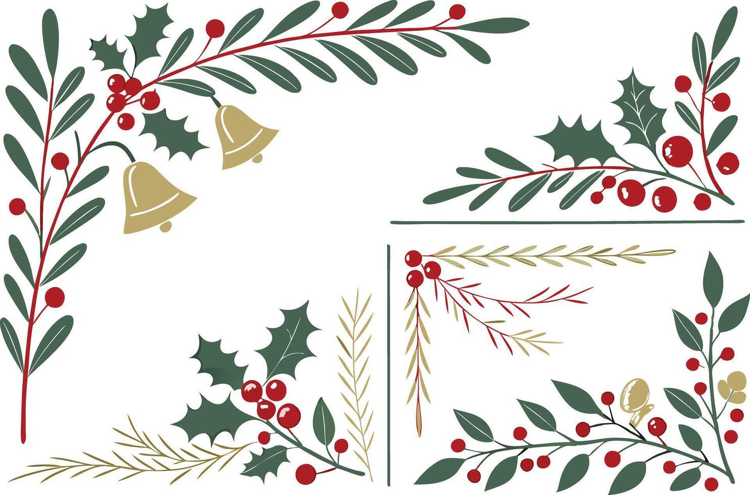 Elegant Christmas border set featuring snowflakes garlands and bells vector