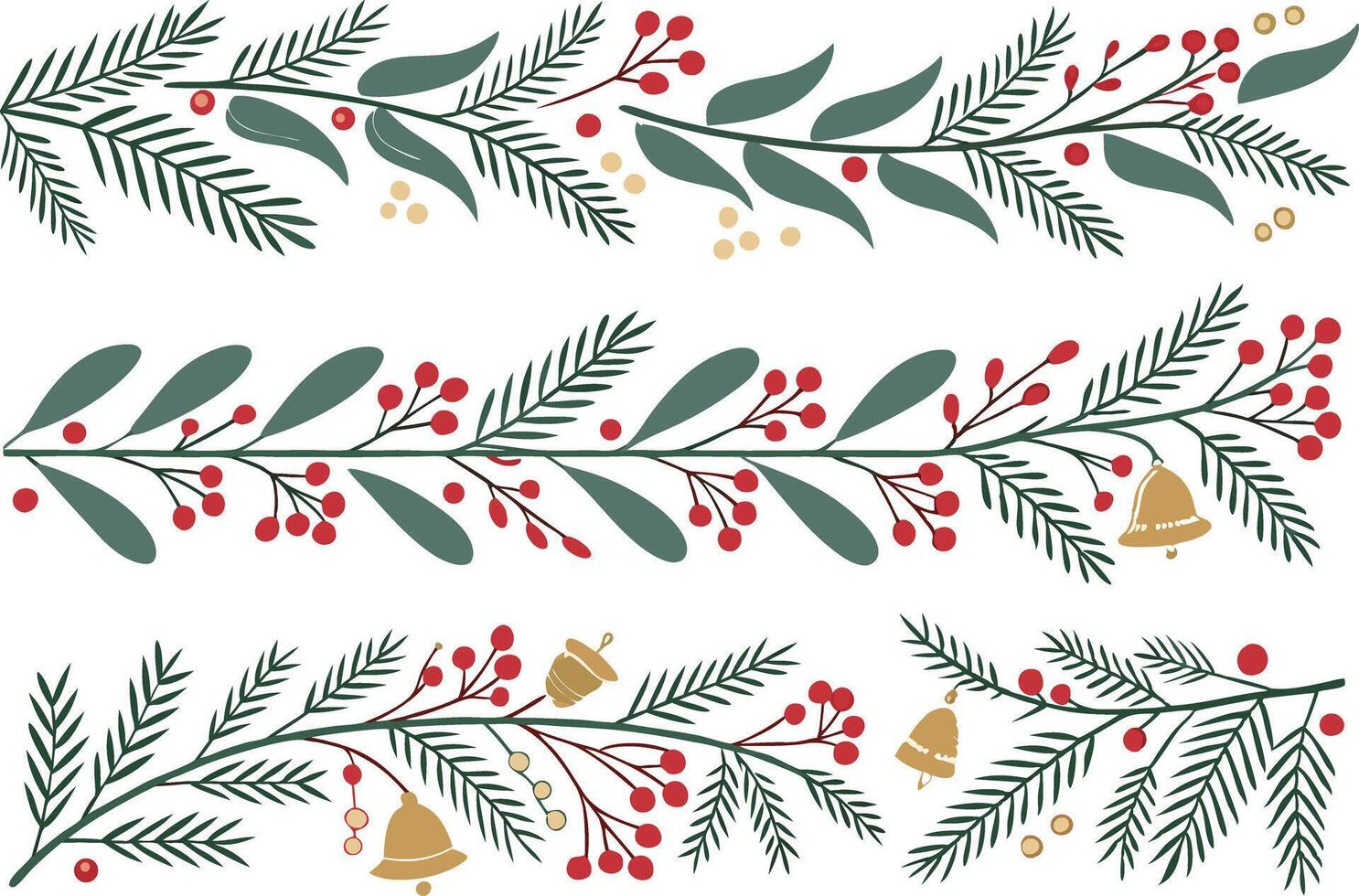 Christmas border design collection with festive seasonal elements vector