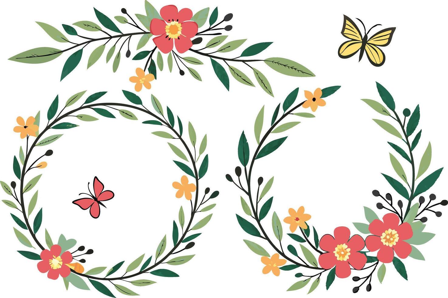Summer Floral Wreaths and Frames themed artwork vector