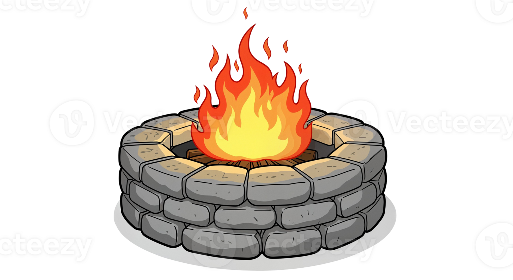 Animated Stone Campfire with Fiery Pixelated Flames on Transparent Background png
