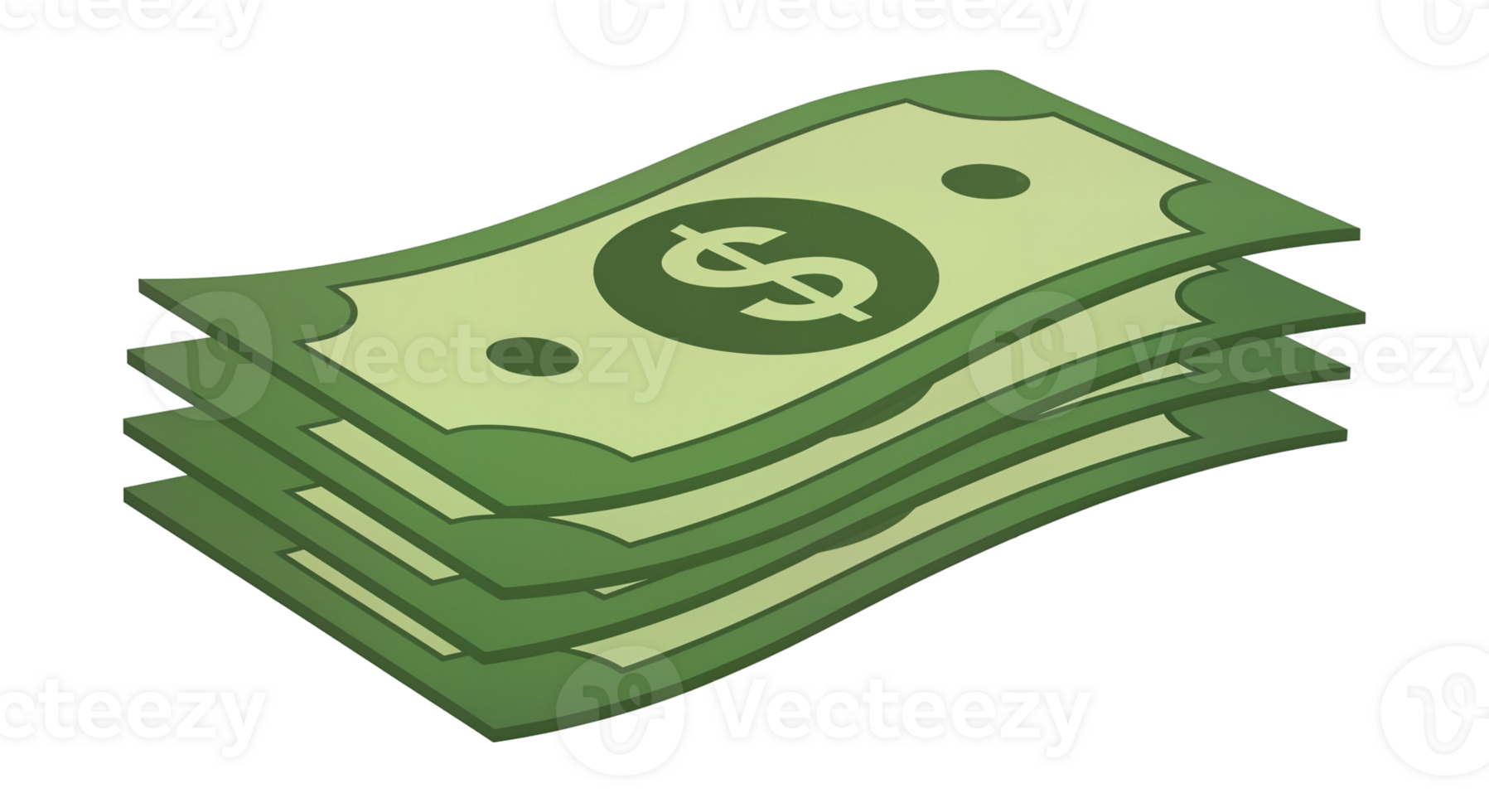 Green dollar bills stacked in a cartoon style over transparent background png