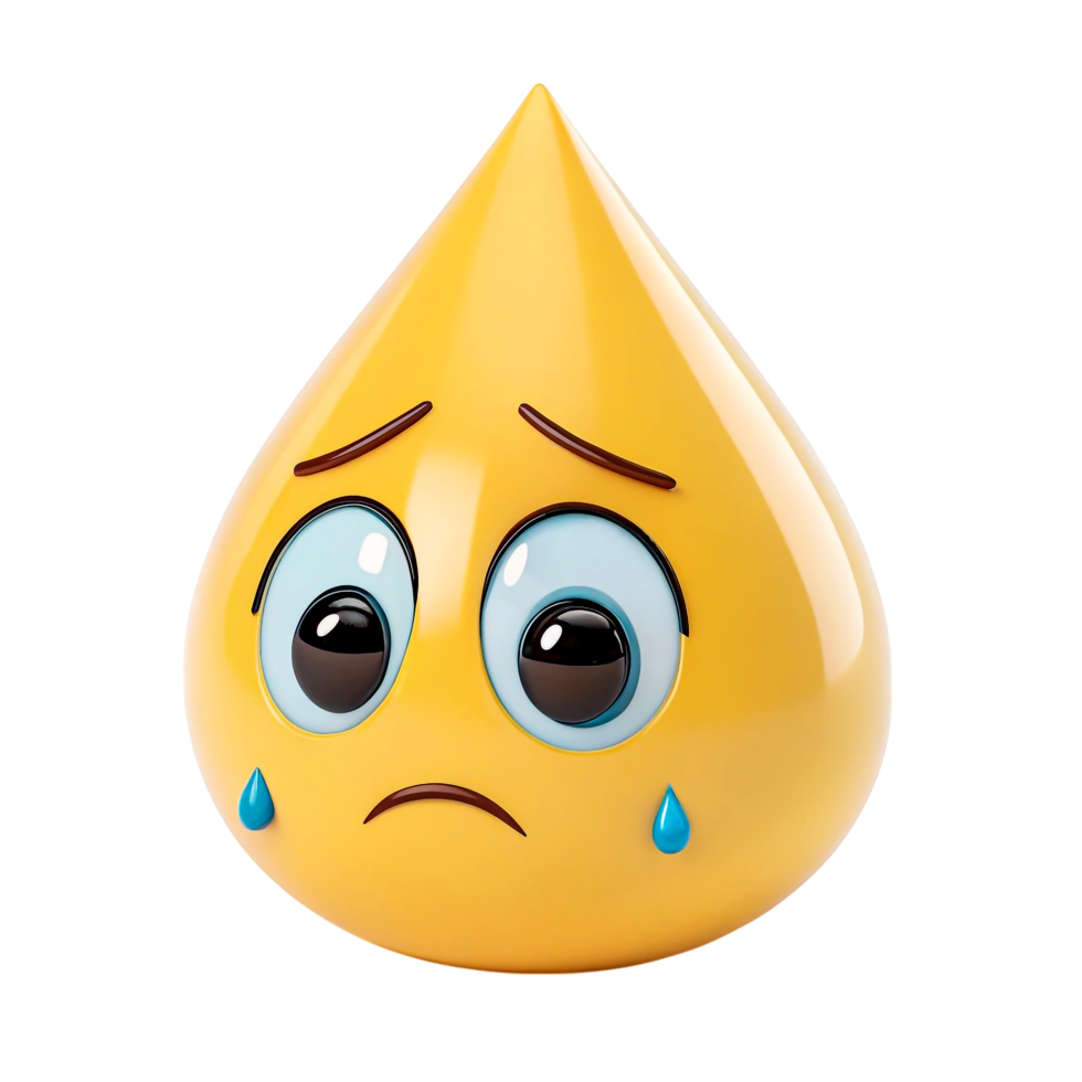 Realistic 3D sad face emoji with teardrop and glossy surface showing expressive eyes. png