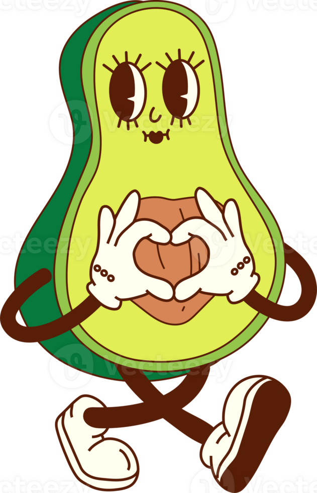 Groovy Cartoon Avocado on a Breakfast Walk png