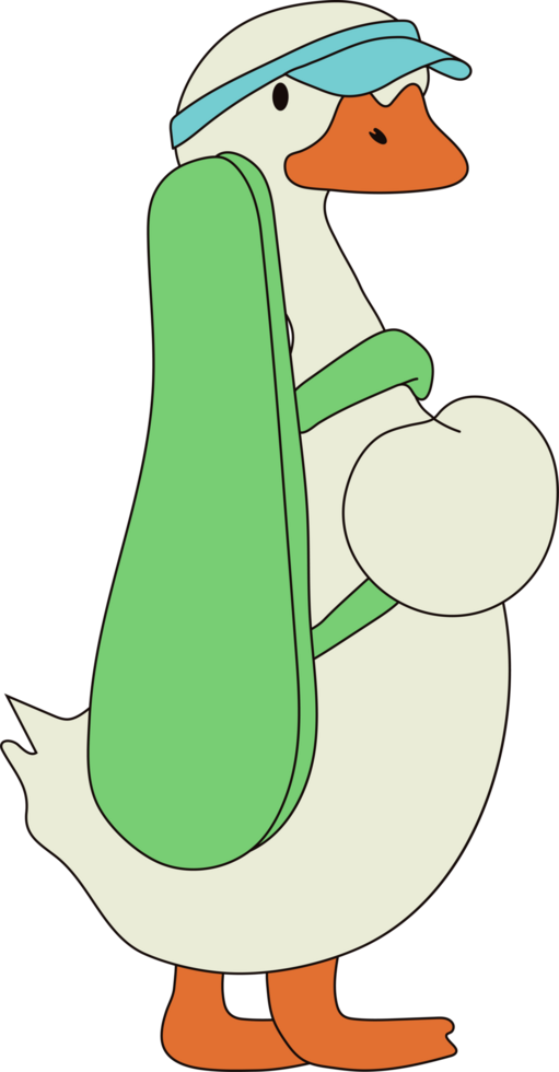 A comical duck character dressed as a tennis player, ready for the match. png