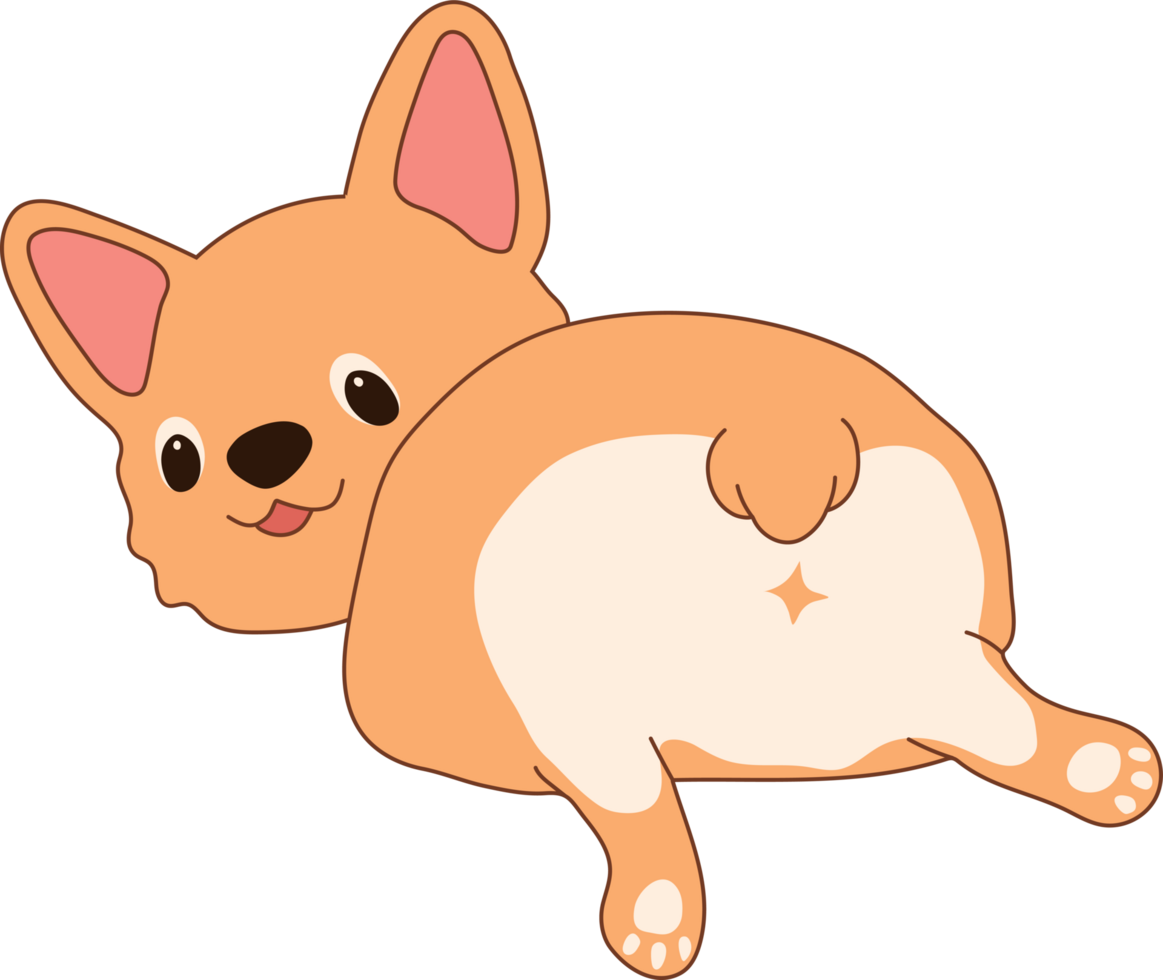 A delightful cartoon depiction of a corgi from the back, featuring an adorable star-shaped marking, created in a playful and whimsical style png