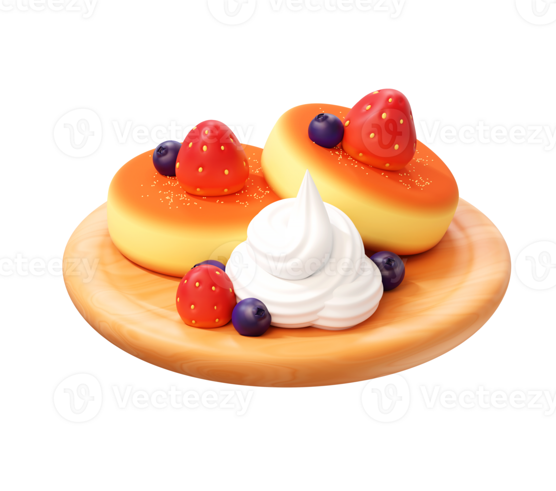 3D Pancakes with Berries and Whipped Cream png
