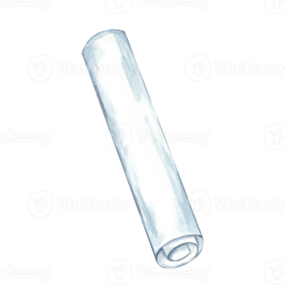 Vertical rolled sheet with soft gray and blue shadows in watercolor illustration. Great for use in design software mockups, construction site art, or education material on planning processes png