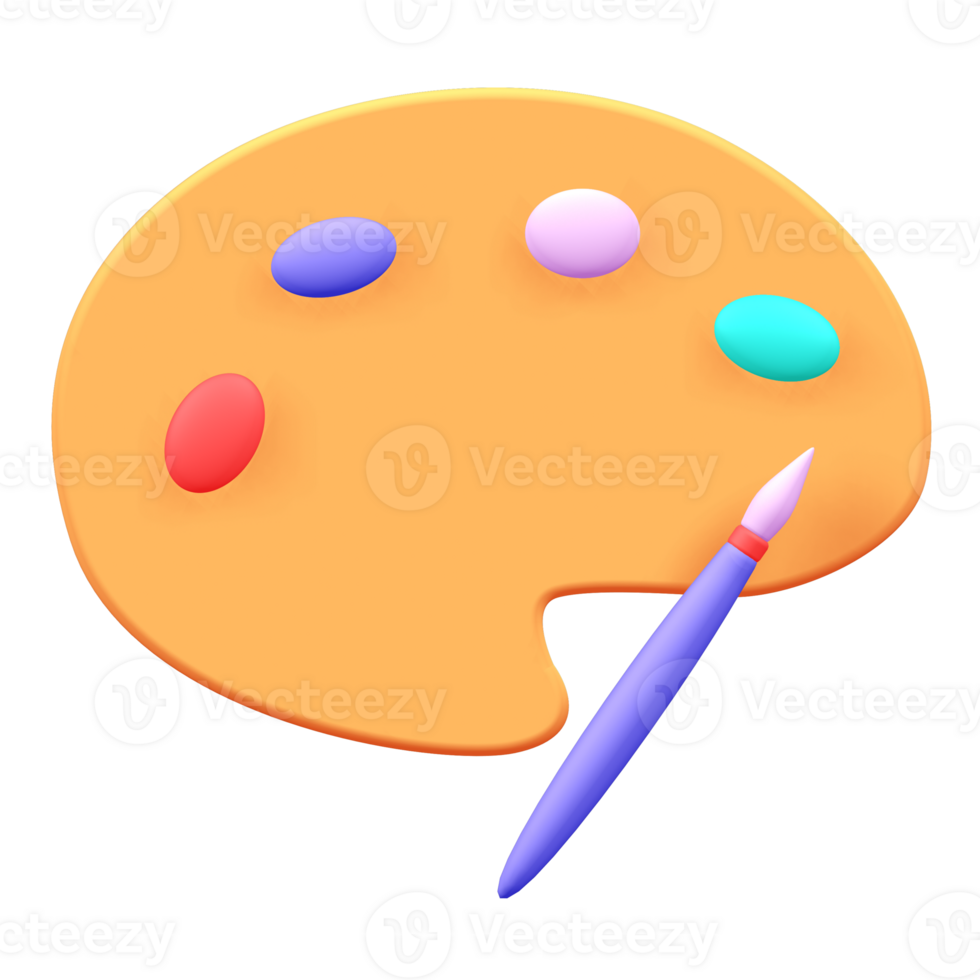 Colorful Artist Palette Icon with Paintbrush, 3D Rendering png