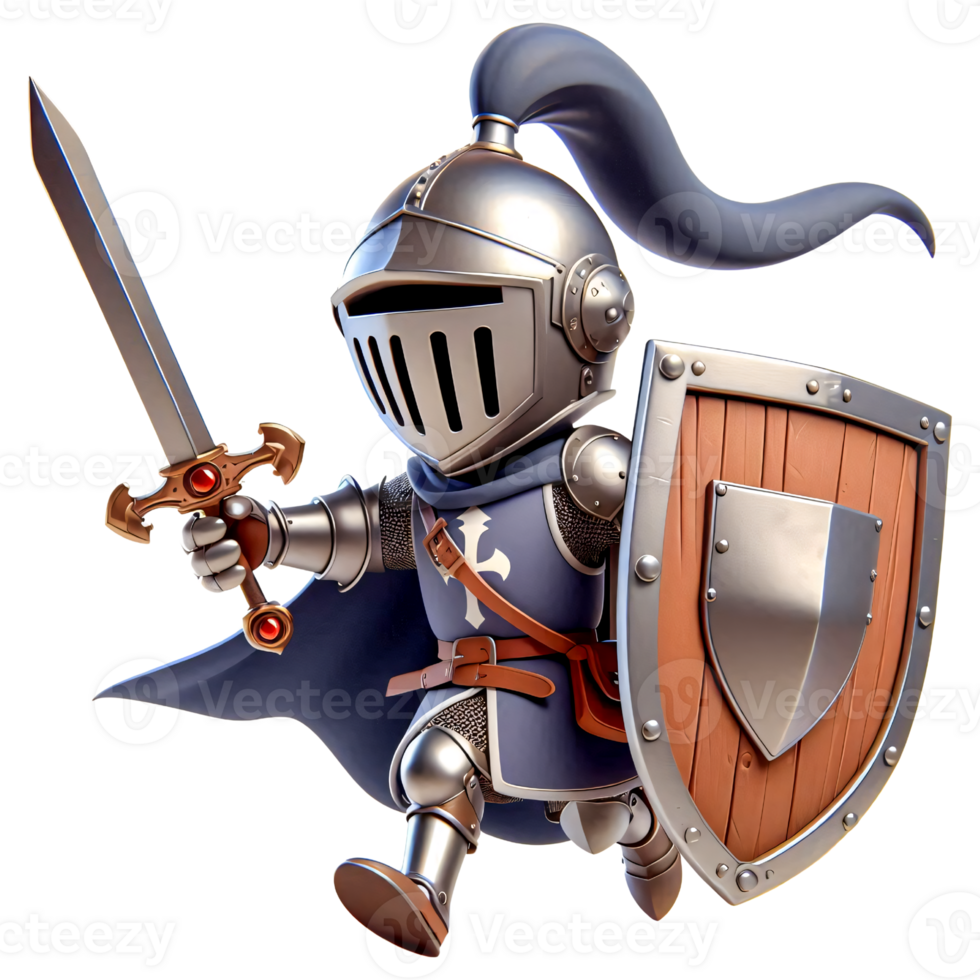 Cartoon Medieval Knight with Sword and Shield png