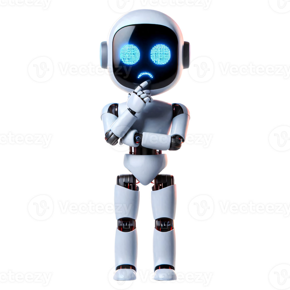 Thinking Robot Character with Confused Face, AI Uncertainty Concept png