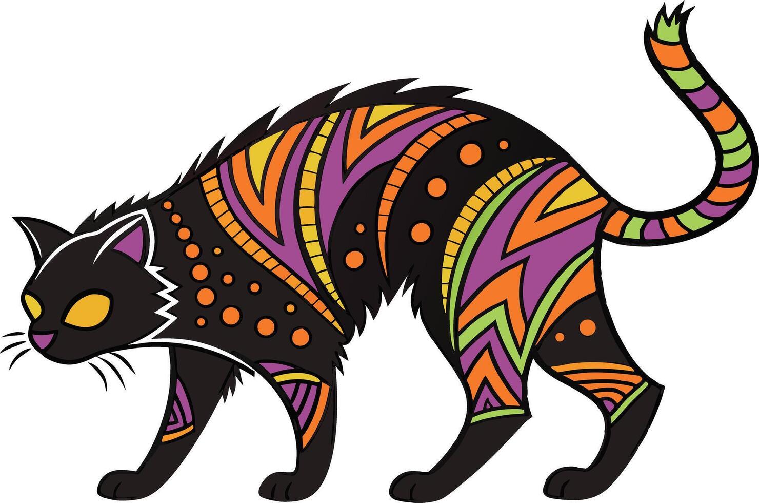 Mysterious Black Cat Face with Bright Eyes Art vector