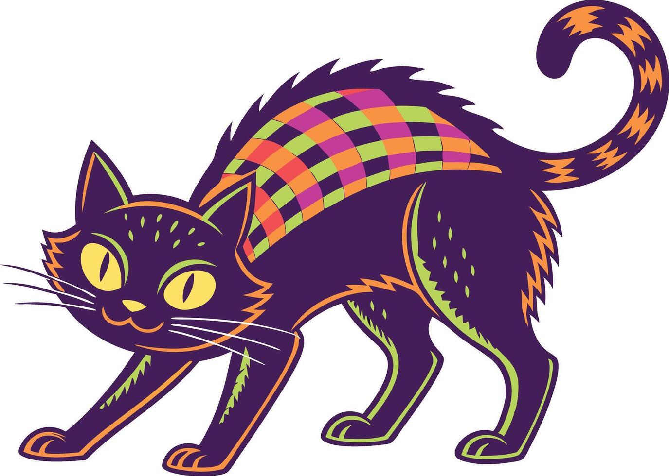 Black Cat with Glowing Eyes Halloween Illustration vector