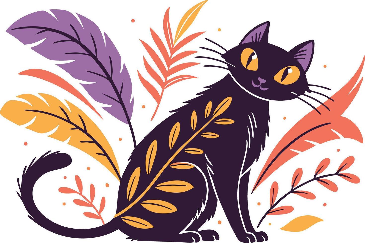 Scary Black Cat Glowing Eyes Art for Spooky Design vector