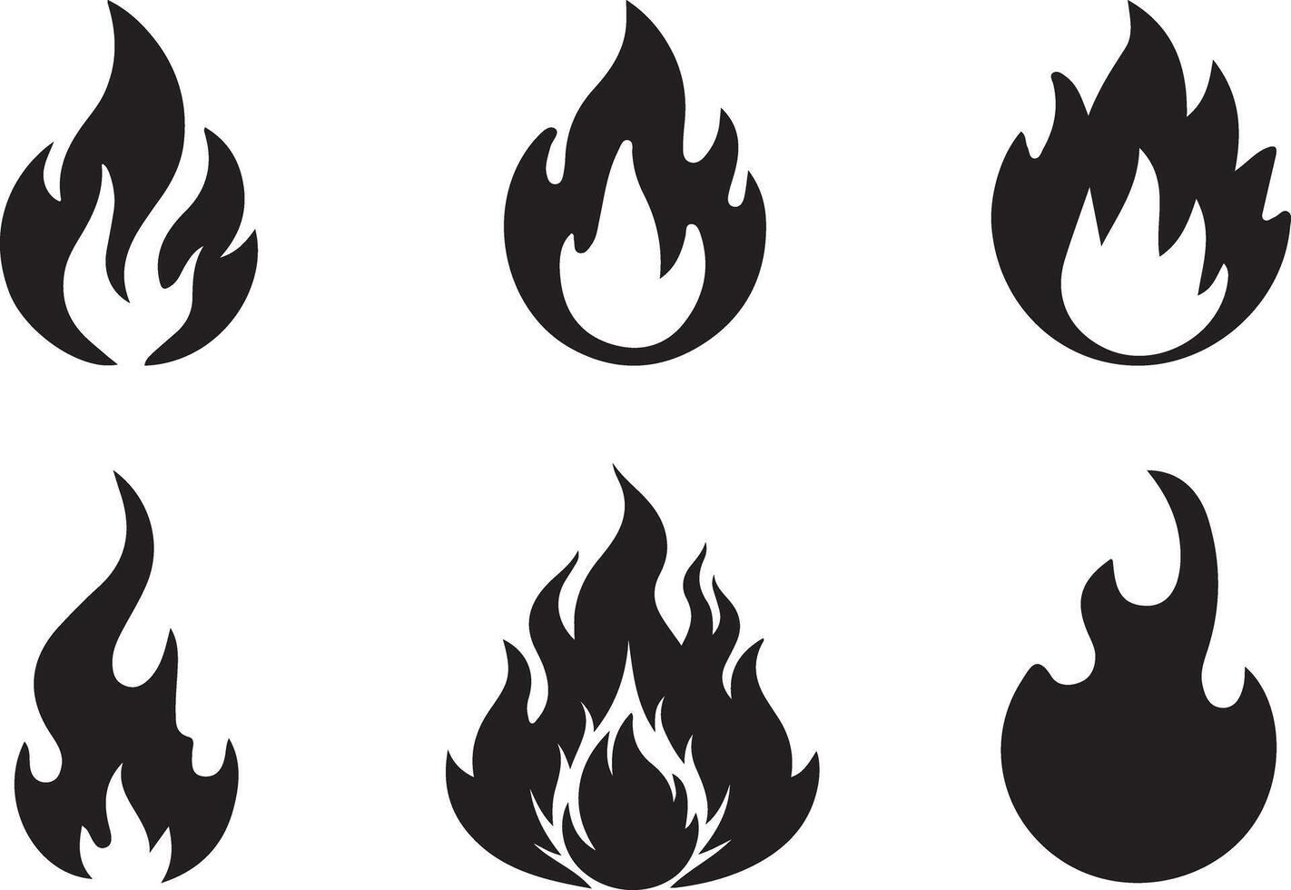 Fire Icon Collection in Black Silhouette Style for Graphic Design vector