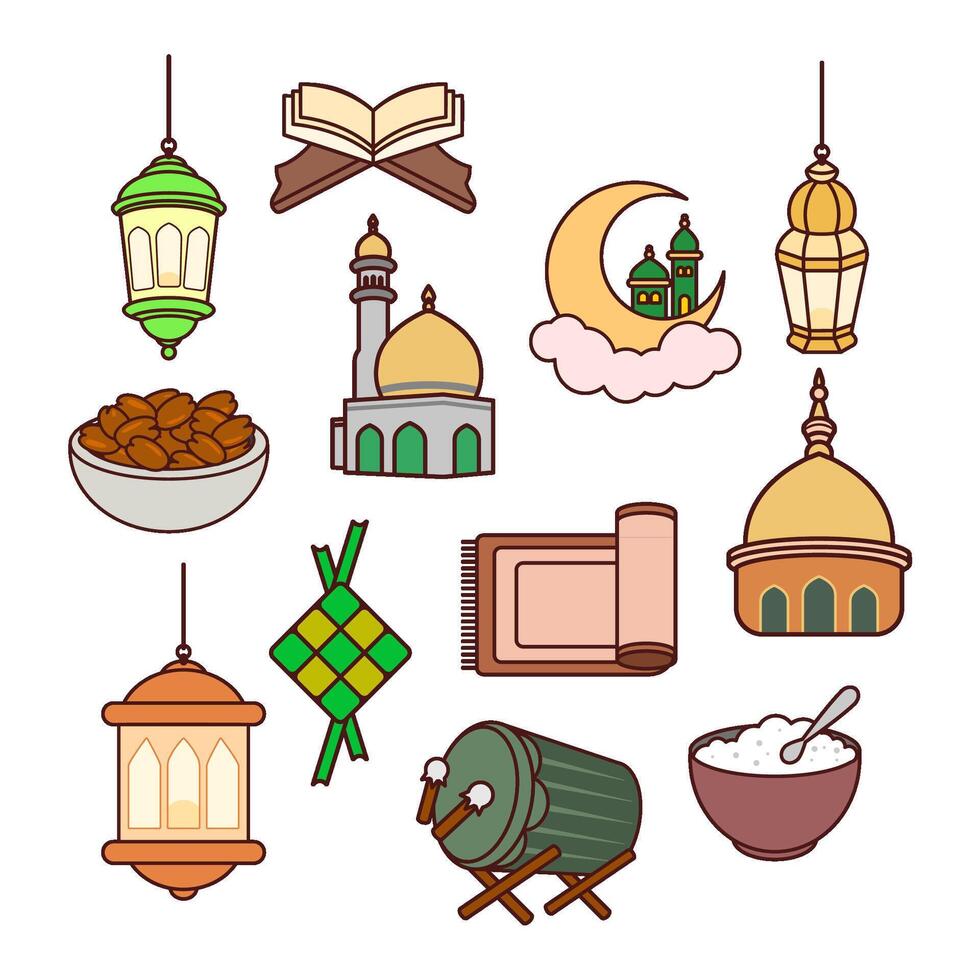 Cute Outline Ramadan Kareem Celebration Element Decoration Icon Design vector