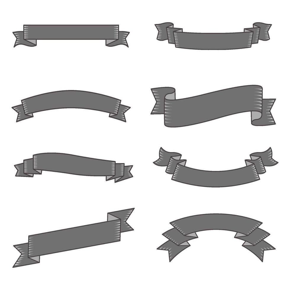 Minimalist Handdrawn Different Ribbon Banner Shape Collection Graphic Elements vector