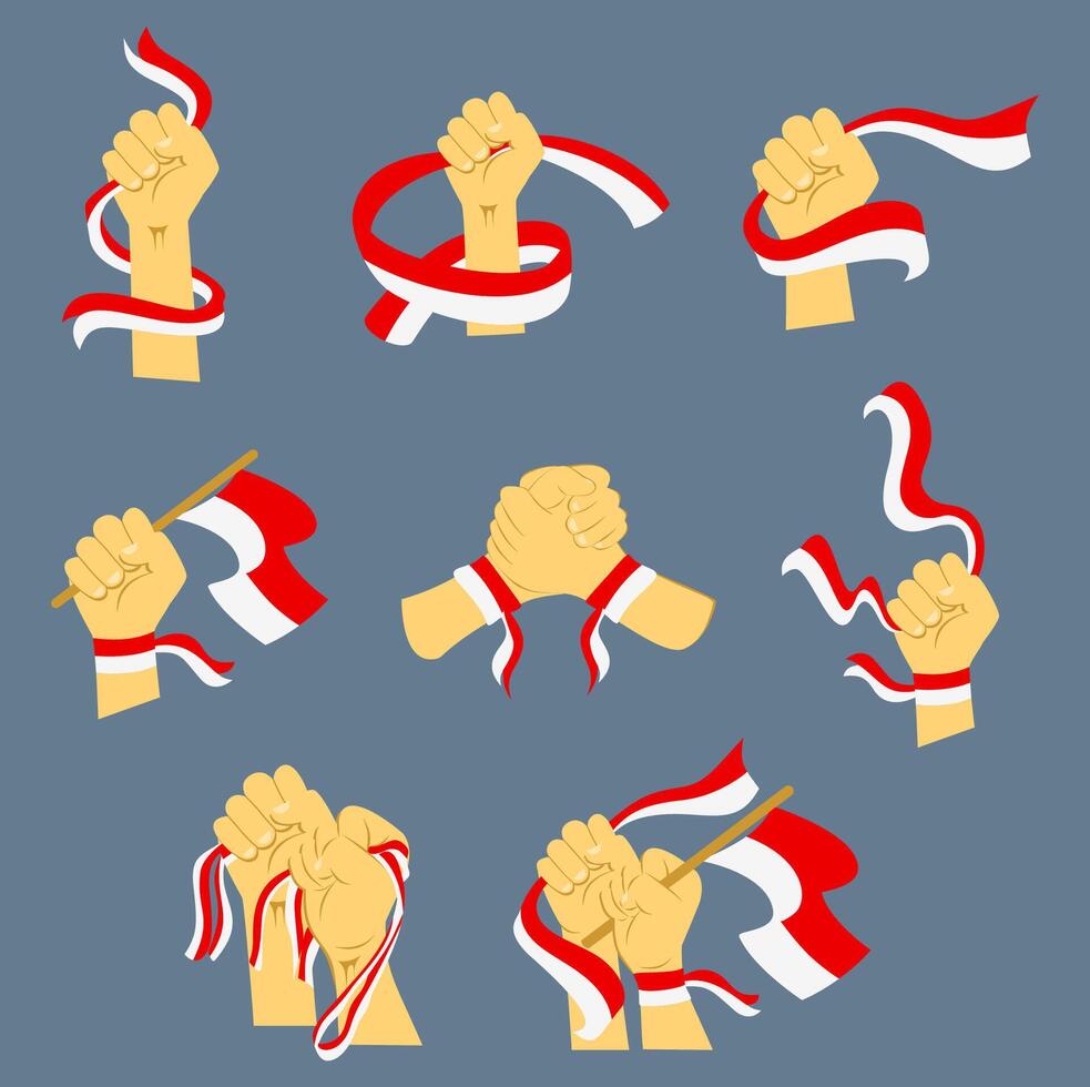 Cartoon Hands Holding Red and White Ribbon Graphic Element Illustration vector