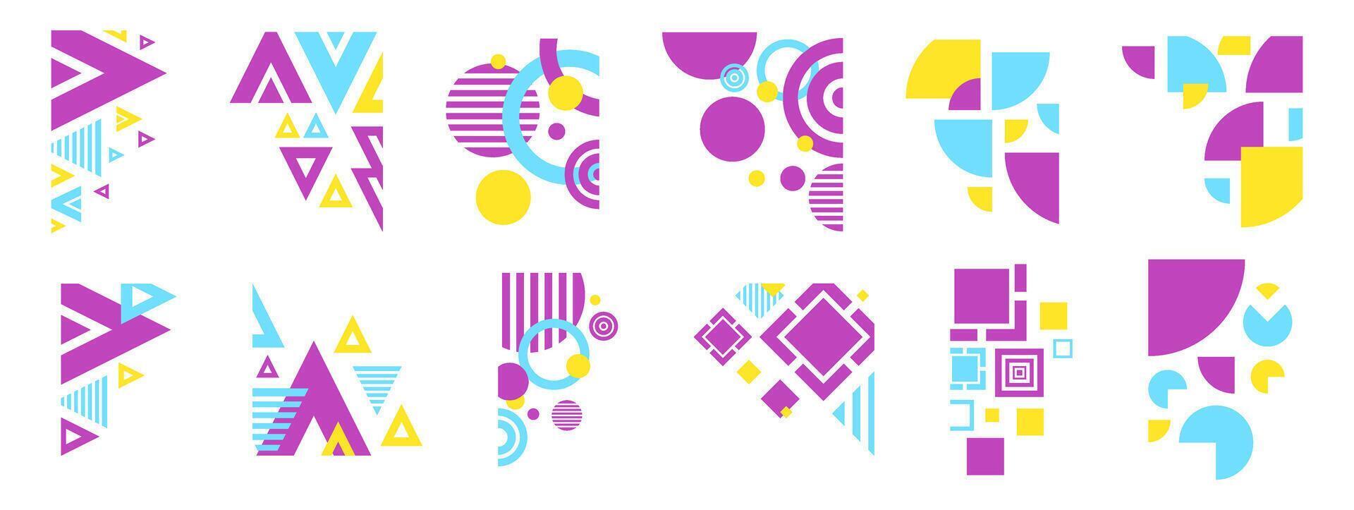 Abstract Geometric Decorative Borders Colorful Shapes Bright Illustration Set vector