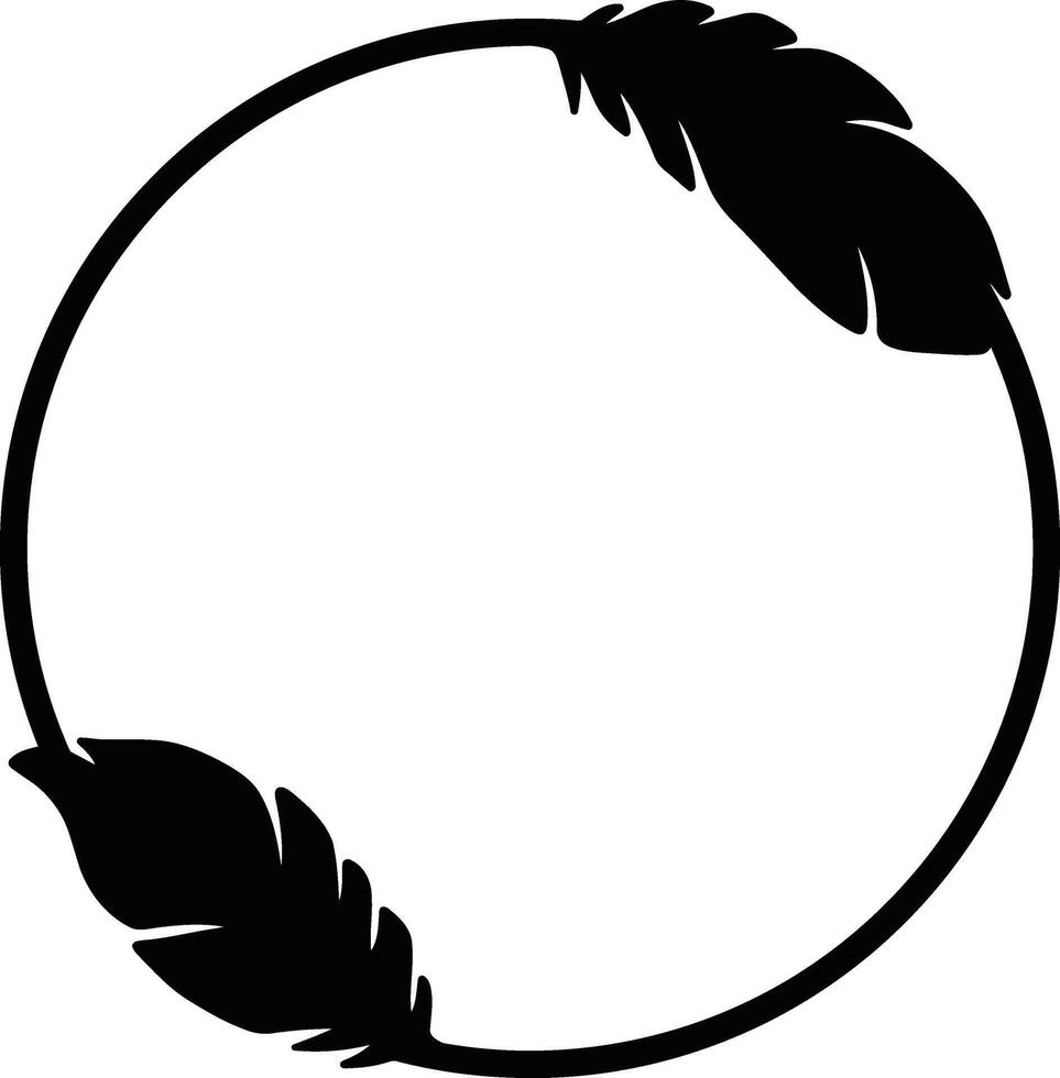 Circular frame with two feather silhouettes vector