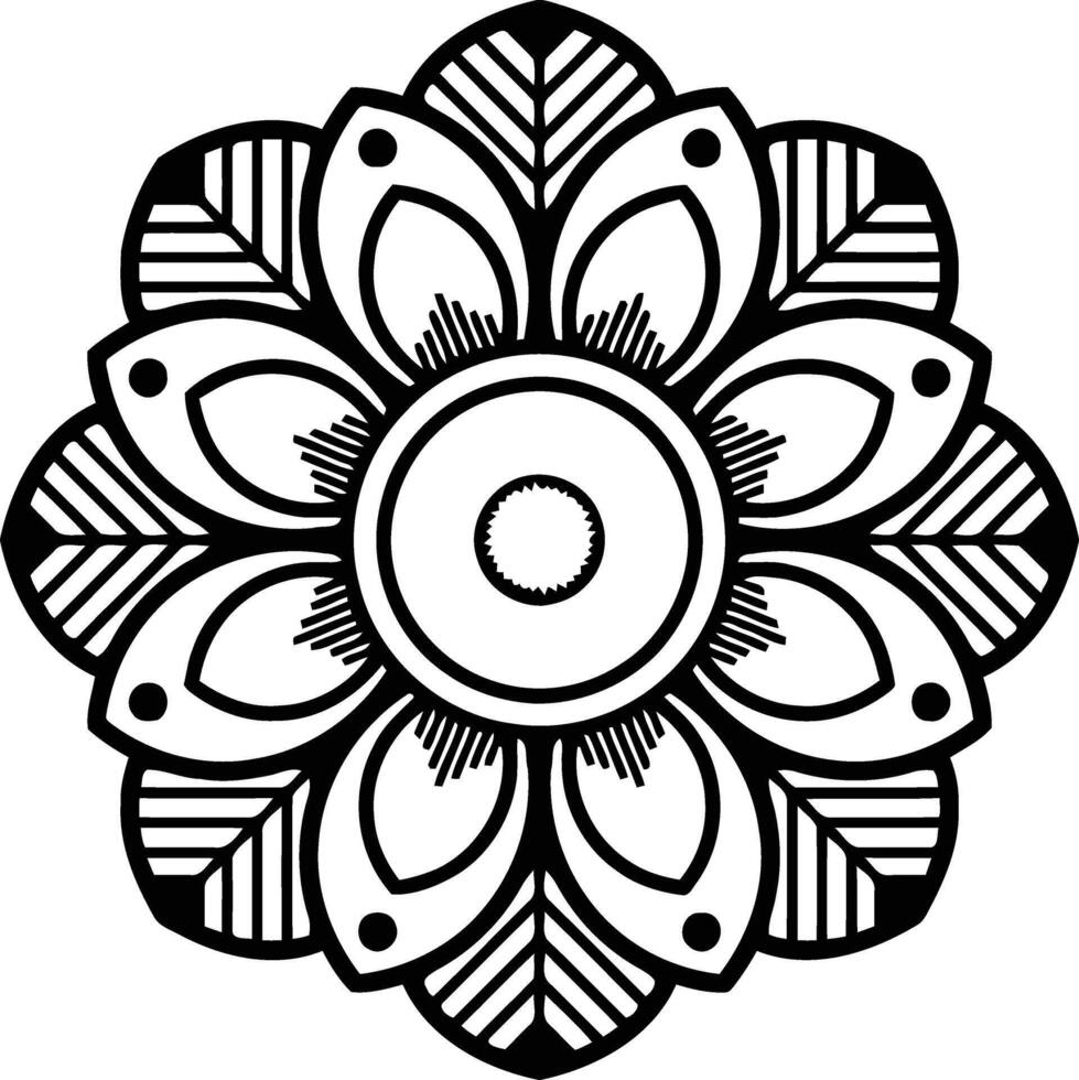 Geometric floral mandala design black and white vector