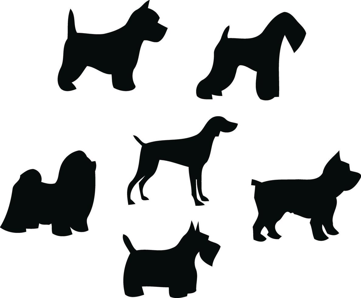 A playful gathering of dog breed silhouettes standing tall proud reflecting canine diversity in elegant stark monochrome vector