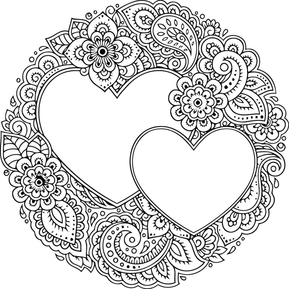 Intricate floral henna pattern with intertwined hearts symbolizing love and connection against a clean white background vector