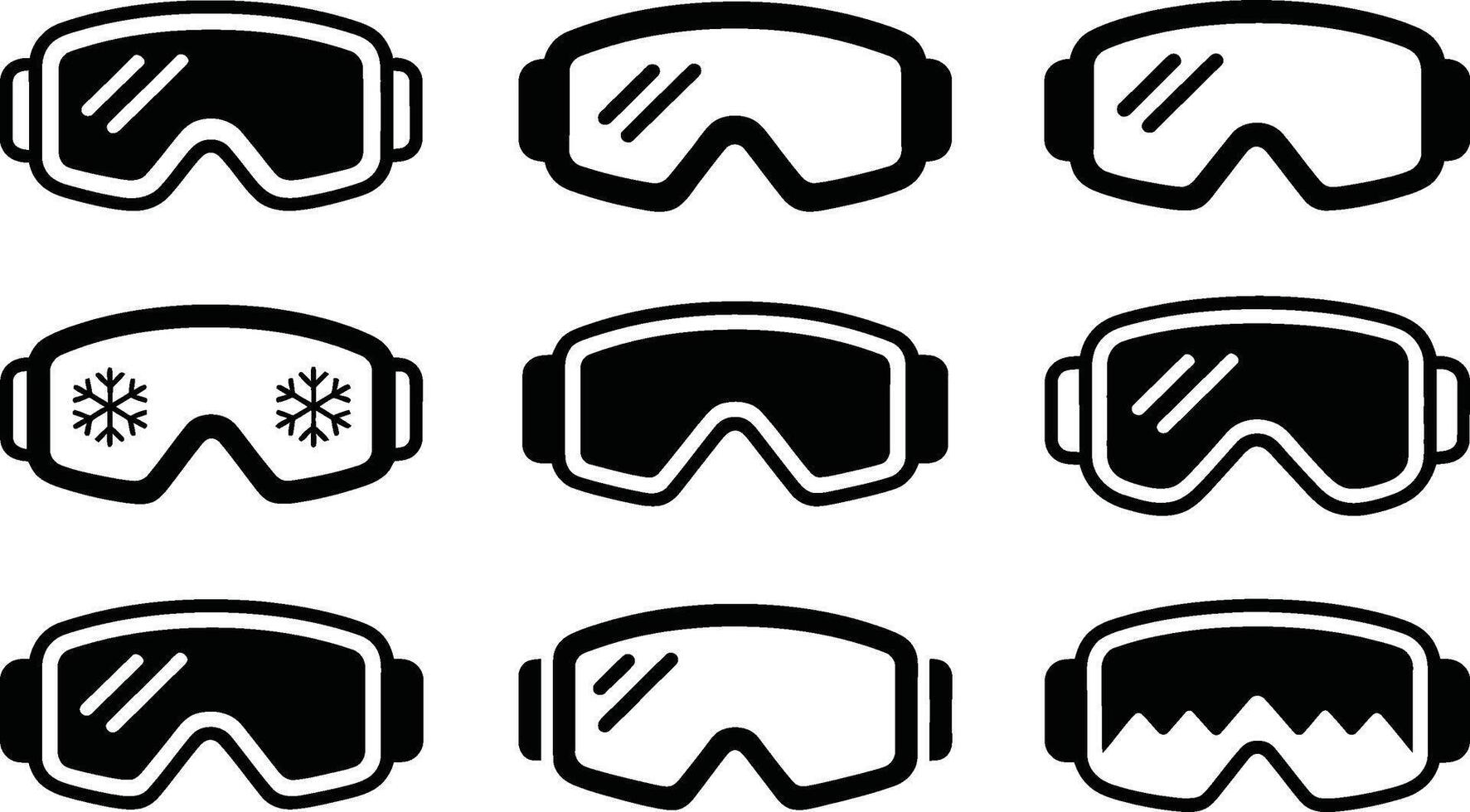 Collection of simple black and white ski goggles designs perfect for winter sports and recreational themes vector