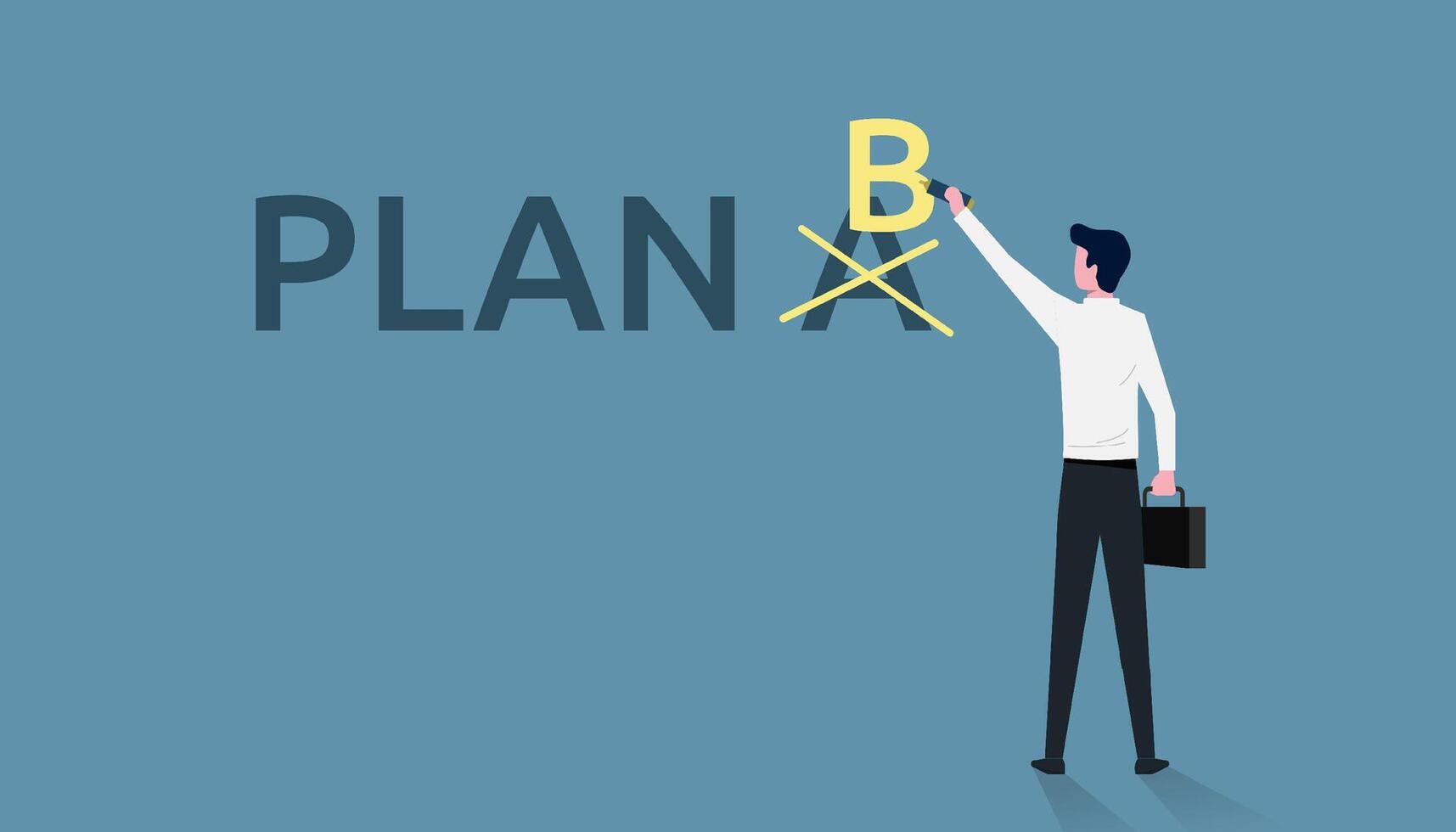 Business plan strategy changing, businessman crossing A letter writing B letter, changing his plans vector