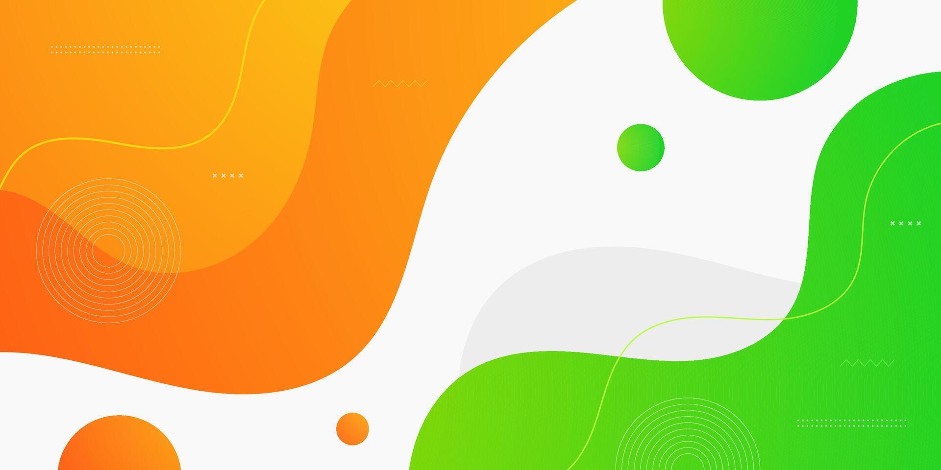 Abstract colorful wave fluid orange and green banner background. Simple and trendy wave fluid shapes pattern on bright white color background. vector
