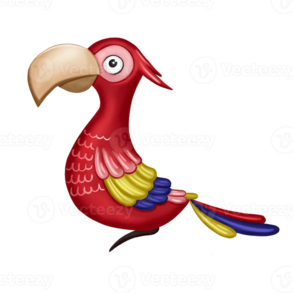 red toucan animal style cartoon hand drawn illustration png