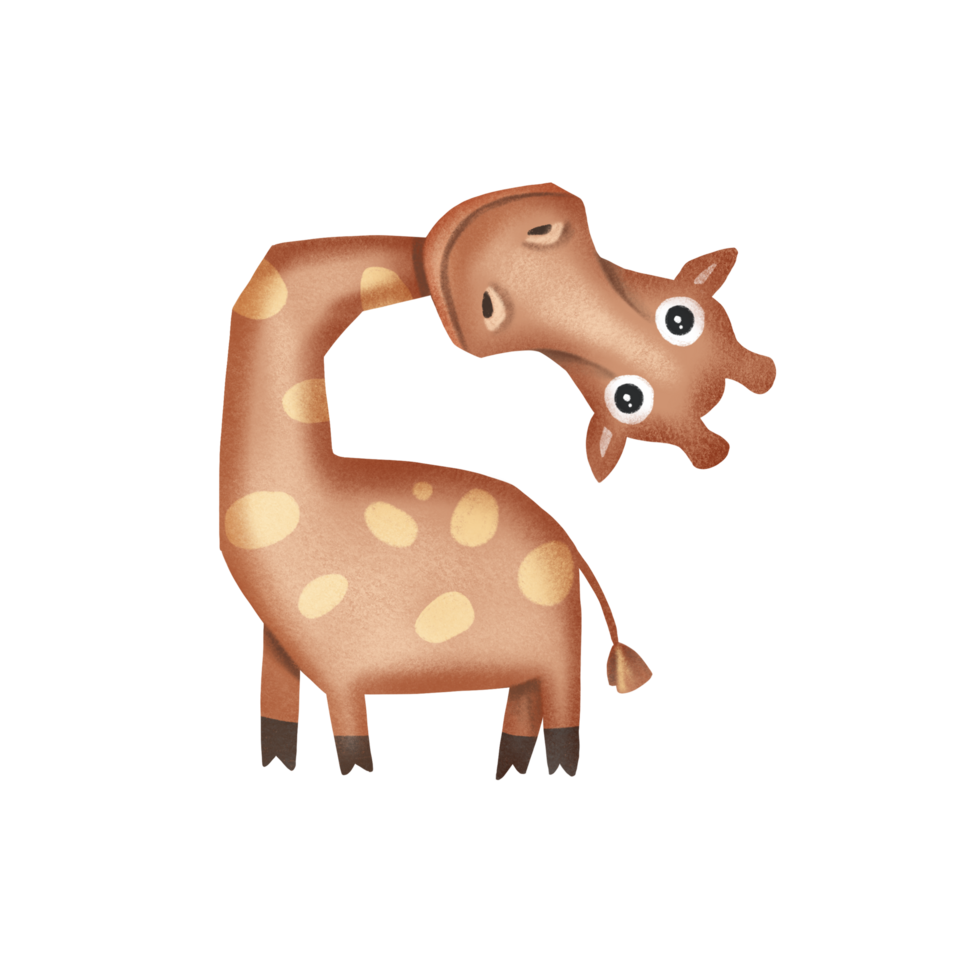 children's orange giraffe color cartoon illustration by hand png