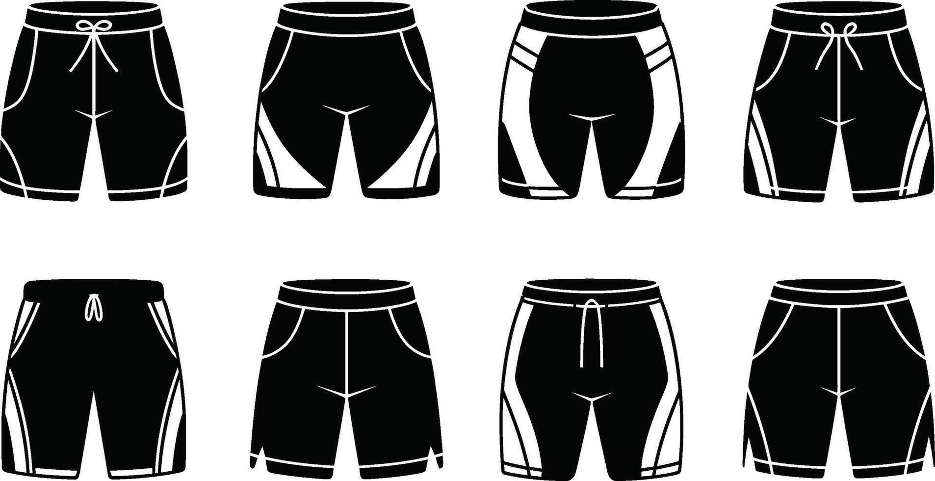 Collection of stylish and sporty shorts designs in black and white illustrative graphics vector