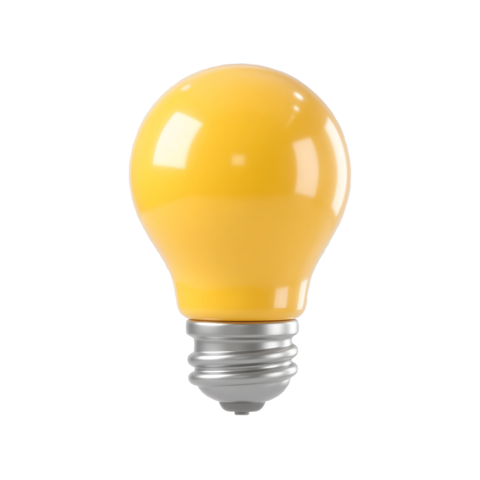Yellow light bulb 3D icon isolated on transparent background png