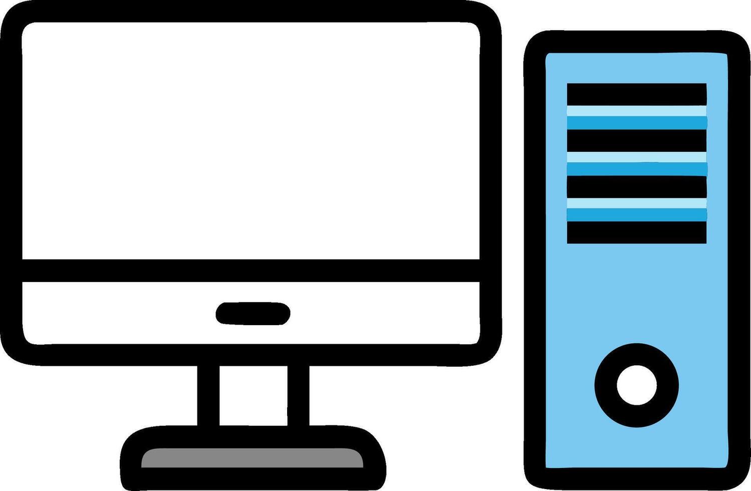 Desktop computer system illustration with a monitor and tower in design vector