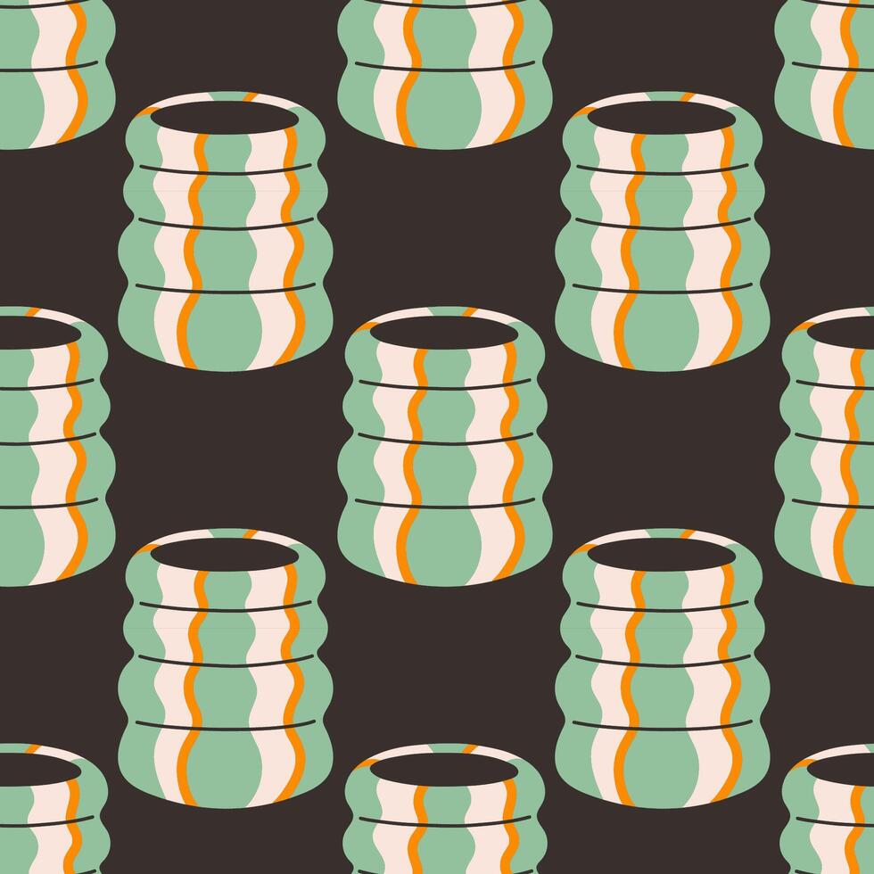 Ceramic vase seamless pattern with abstract design. Cartoon illustration isolated on a black background. vector